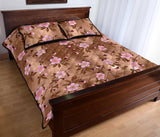 Pink sakura cherry blossom drak brown background Quilt Bed Set