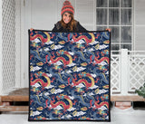 Blue Red Dragon Cloud Pattern Premium Quilt