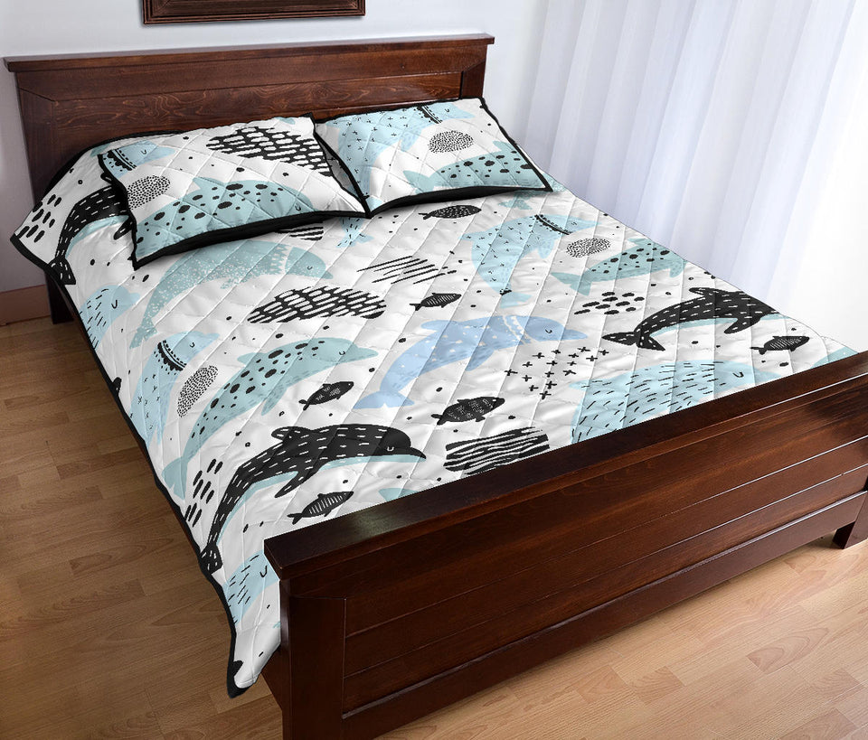 Cute dolphins Childish Style pattern Quilt Bed Set