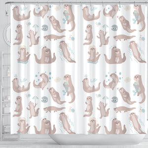 Cute Sea Otters Pattern Shower Curtain Fulfilled In US