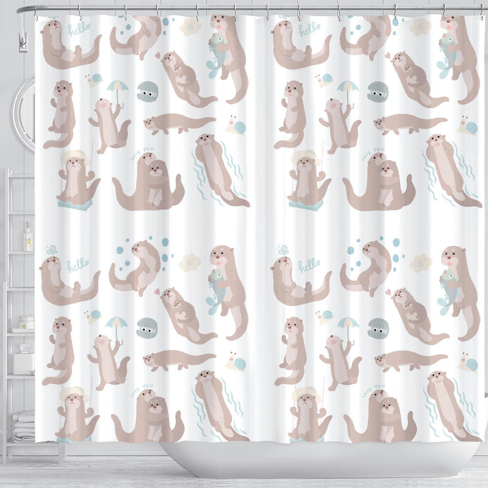 Cute Sea Otters Pattern Shower Curtain Fulfilled In US
