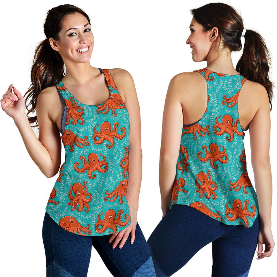 Octopus turquoise background Women Racerback Tank Top