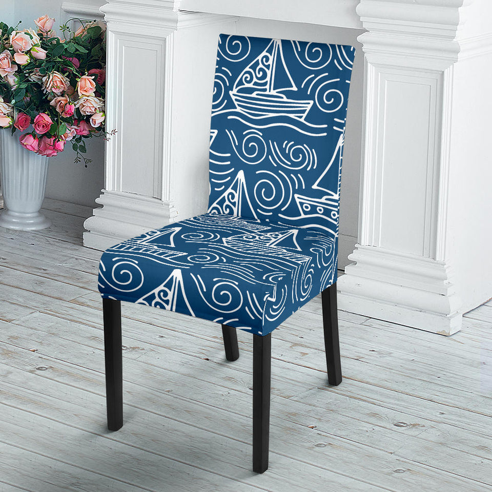 Hand Drawn Sailboat Pattern Dining Chair Slipcover