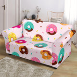 Donut Pattern Glaze Pink Background Loveseat Couch Slipcover