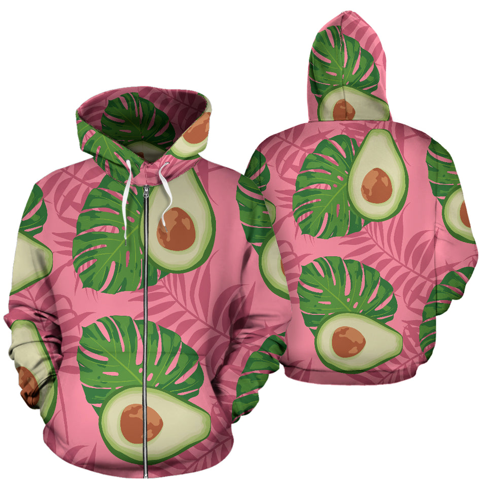 Avocado Slices Leaves Pink Back Ground Zip Up Hoodie