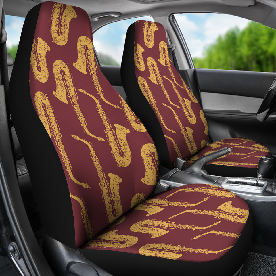 Hand Drawn Gold Saxophone Red Background   Universal Fit Car Seat Covers