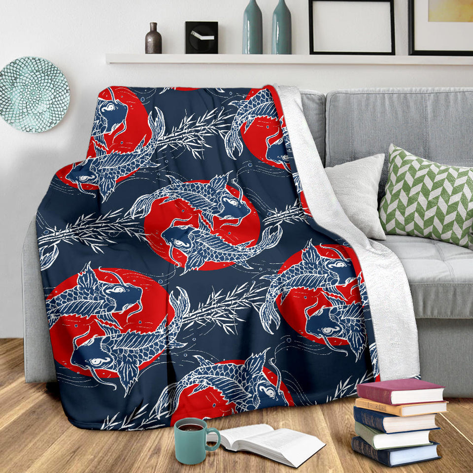 Koi Fish Carp Fishs Hand Drawn Japanese Art Premium Blanket