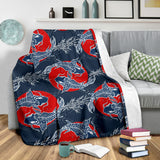 Koi Fish Carp Fishs Hand Drawn Japanese Art Premium Blanket