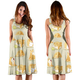Cute Fat Shiba Inu Dog Pattern Sleeveless Midi Dress