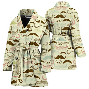 Mustache Beard Pattern Print Design 01 Women's Bathrobe