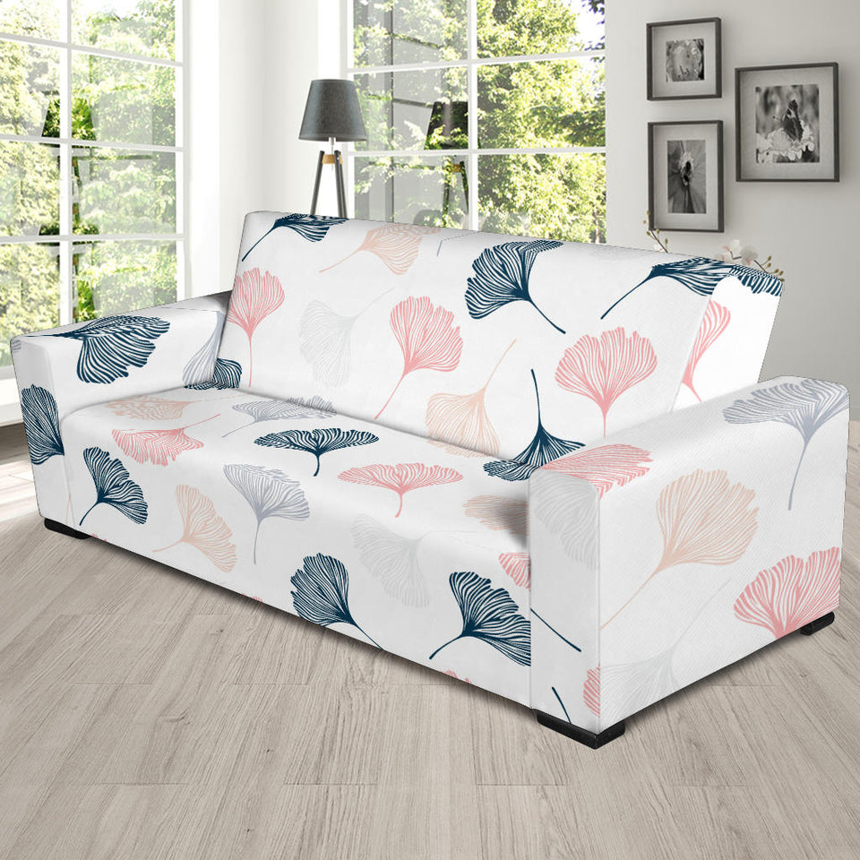 Black Gray Cream Coral Ginkgo Leaves Pattern Sofa Slipcover