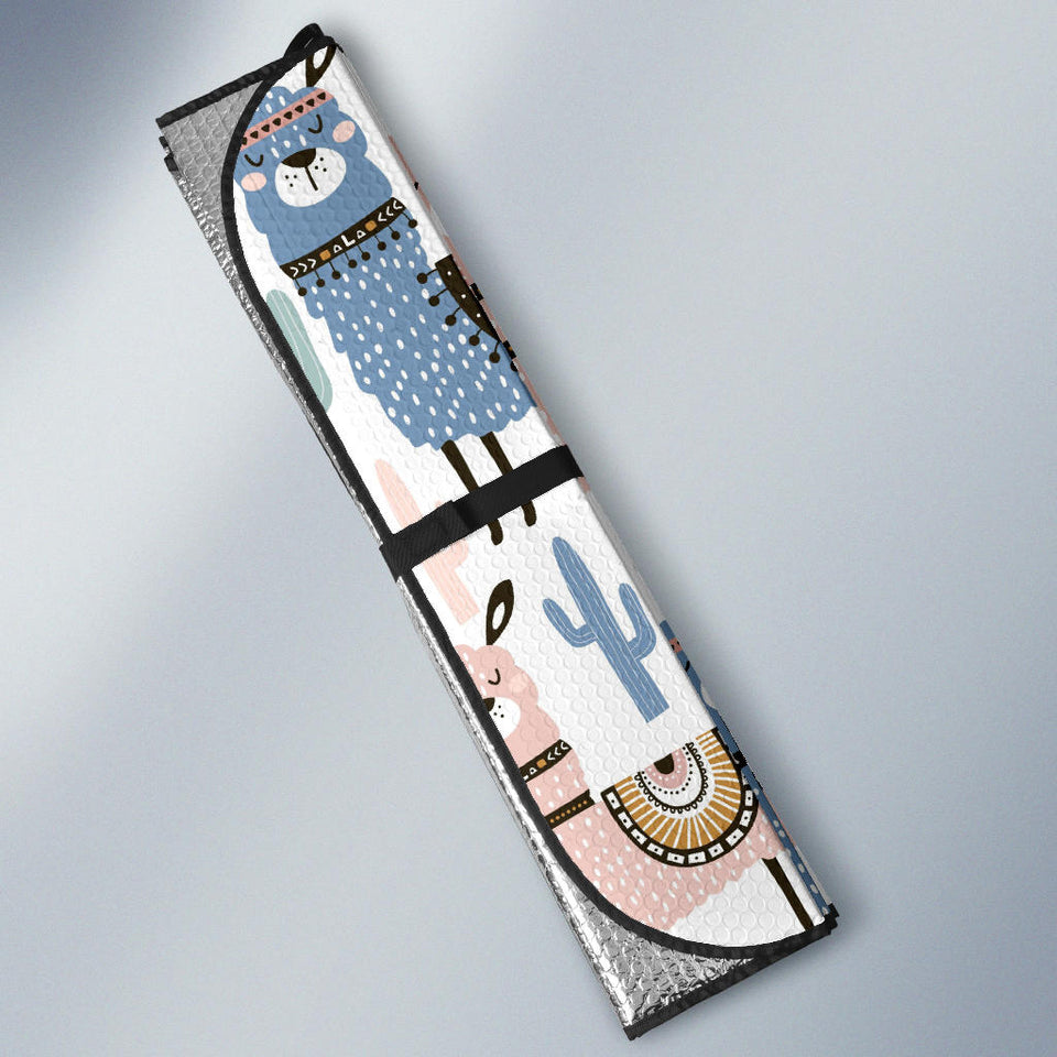 Lama Alpaca Cactus Hand Drawn Pattern Car Sun Shade