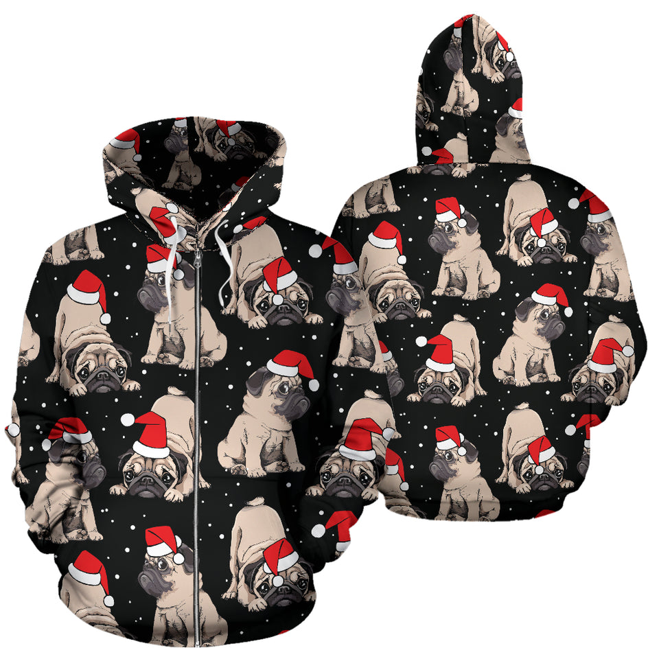Christmas Pugs Santa_S Red Cap Pattern Zip Up Hoodie