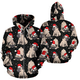 Christmas Pugs Santa_S Red Cap Pattern Zip Up Hoodie