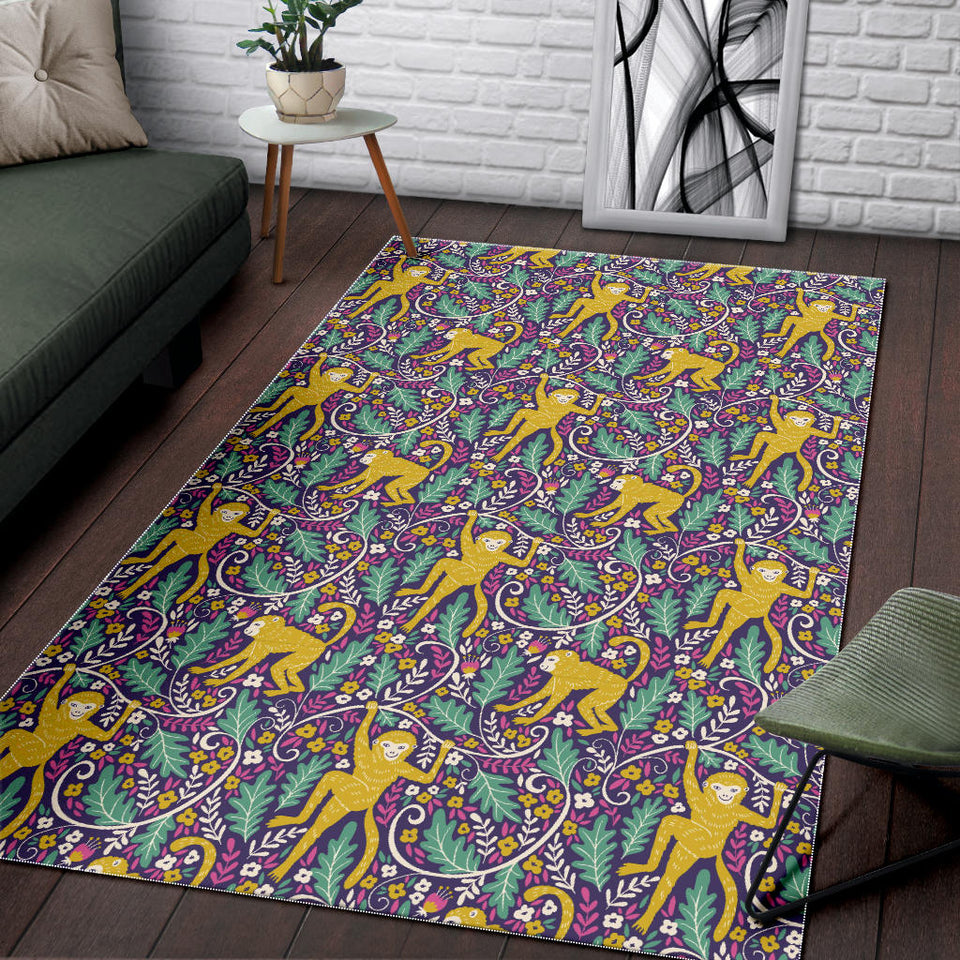 Cute Yellow Monkey Leaves Pattern Area Rug