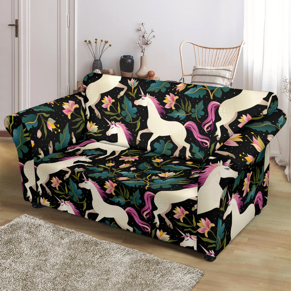 Unicorns Forest Background Loveseat Couch Slipcover