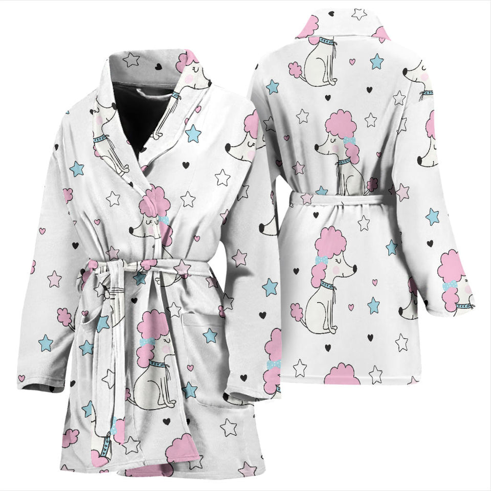 Cute Poodle Dog Star Pattern Women'S Bathrobe