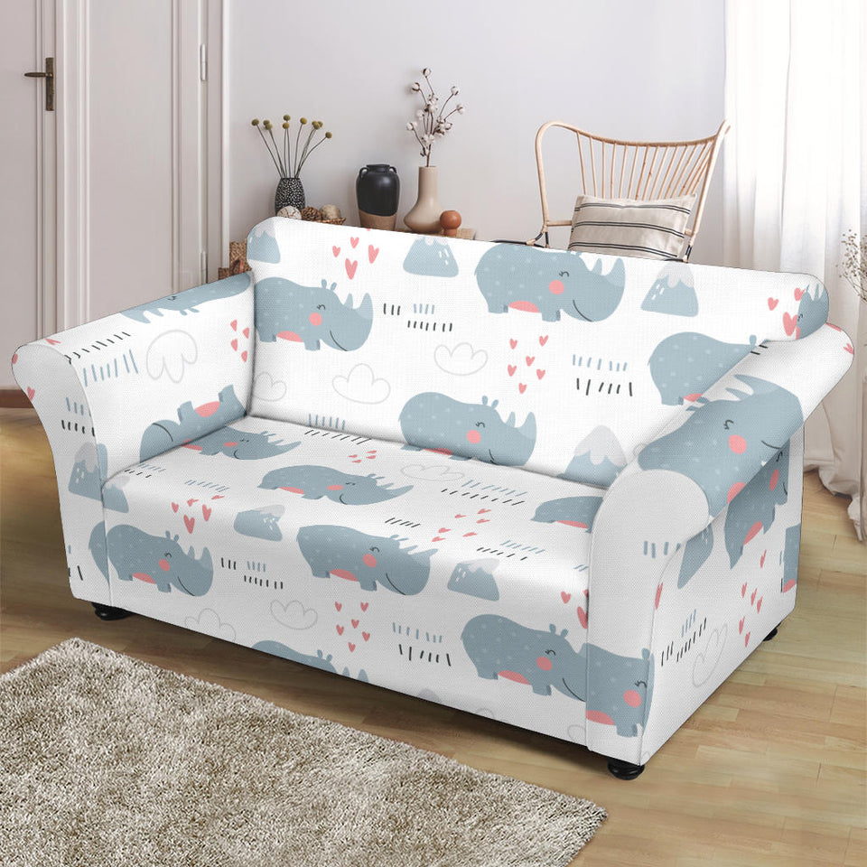 Cute Rhino Heart Pattern Loveseat Couch Slipcover