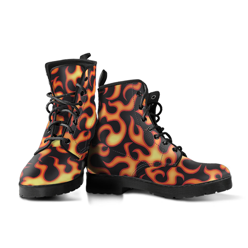 Fire Flame Dark Pattern Leather Boots