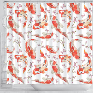 Watercolor Koi Fish Carp Fish Pattern Shower Curtain Fulfilled In US