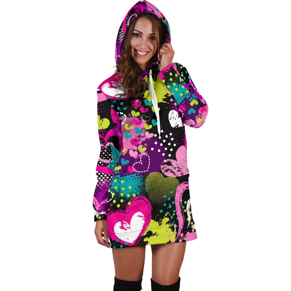 Heart Dot Wave Star Creative Design Pattern Women'S Hoodie Dress