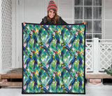 Colorful Parrot Exotic Flower Leaves Premium Quilt