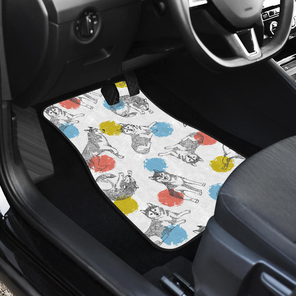 Siberian Husky And Colorful Circle Pattern Front And Back Car Mats