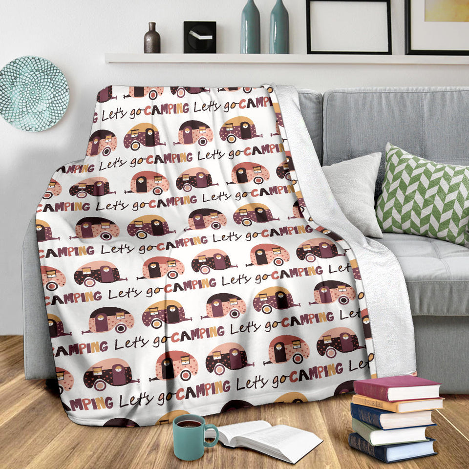 Camper Van Pattern Print Design 01 Premium Blanket