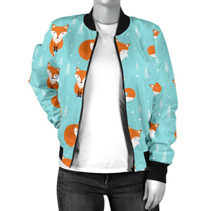 Fox Pattern Blue B Ackground Women'S Bomber Jacket