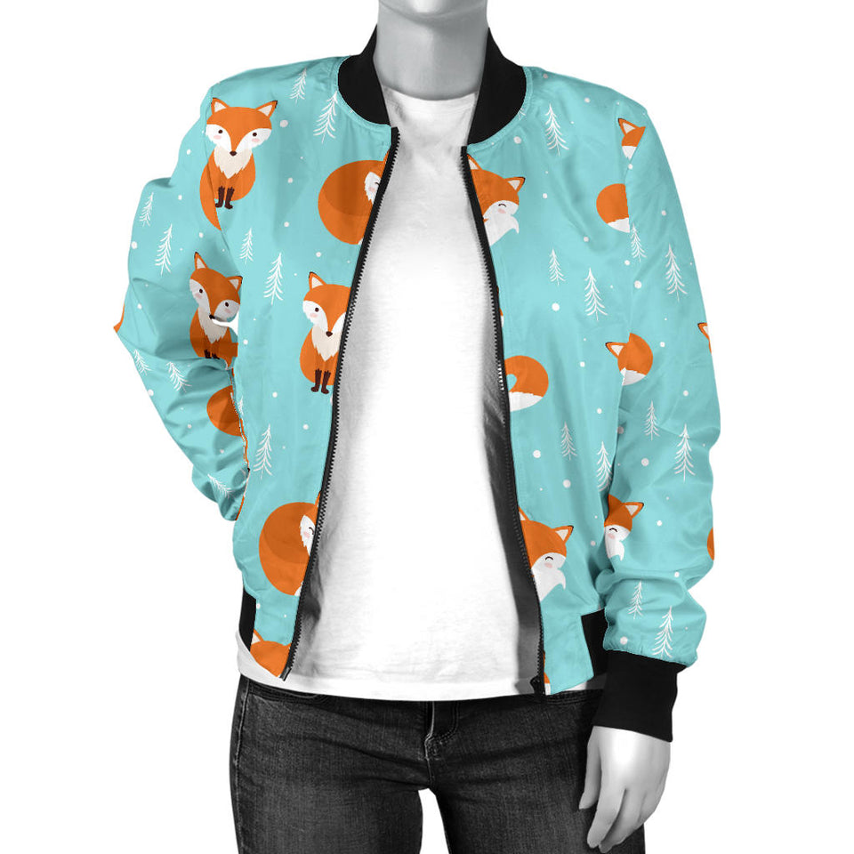 Fox Pattern Blue B Ackground Women'S Bomber Jacket