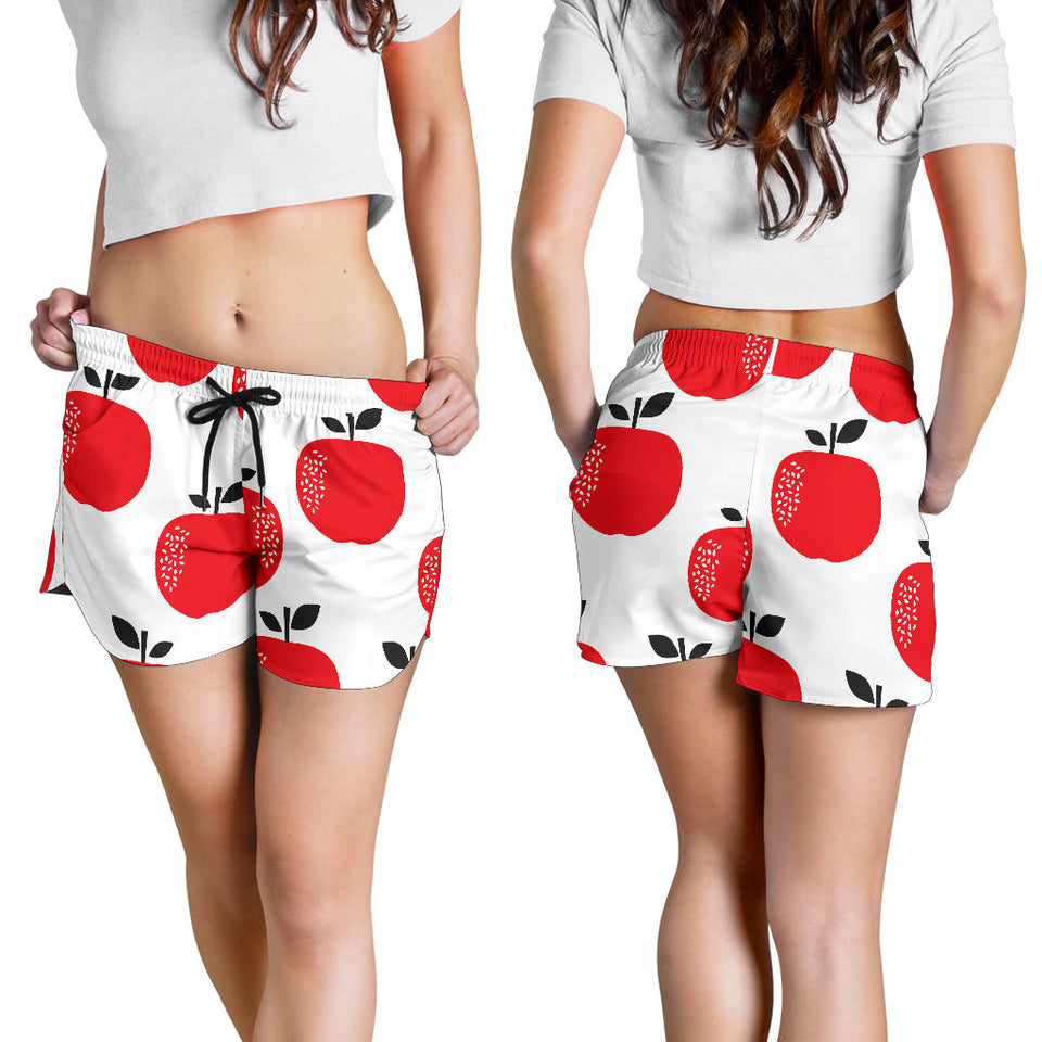 Red Apples White Background Women Shorts
