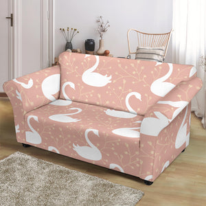 Swan Flower Light Pink Background Loveseat Couch Slipcover