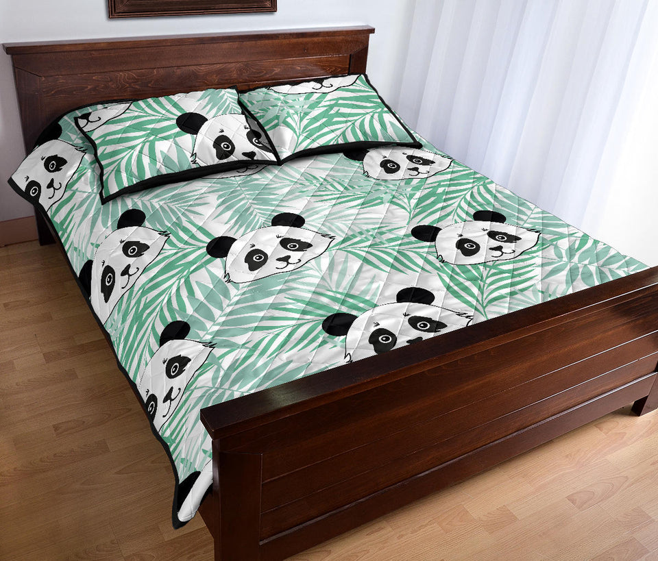 Panda pattern tropical leaves background Quilt Bed Set