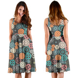 Gear Pattern Print Design 05 Sleeveless Midi Dress