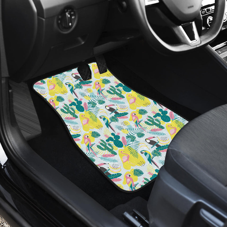 Cute Parrot Toucan Flamingo Cactus Exotic Leaves Pattern Front Car Mats