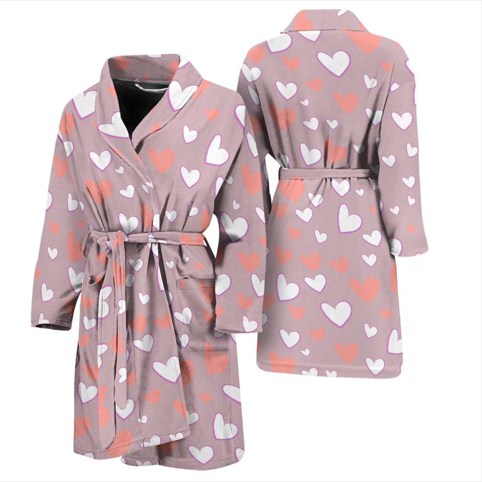 Coral White Heart Pattern Men'S Bathrobe