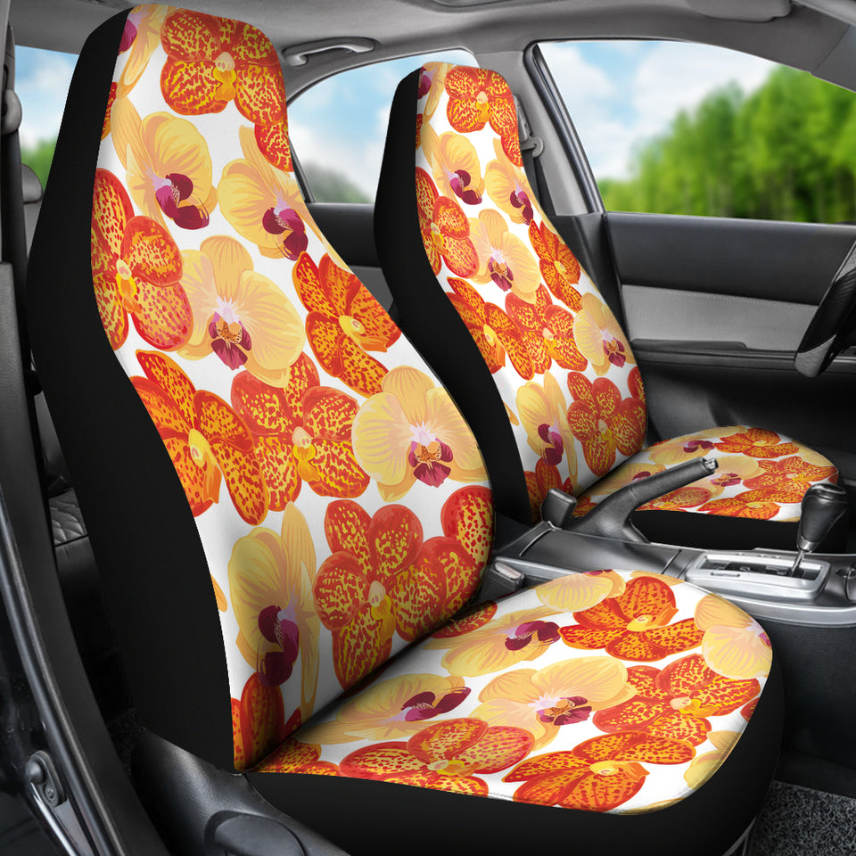 Orange Yellow Orchid Flower Pattern Background Universal Fit Car Seat Covers