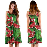 Watermelons Tropical Palm Leaves Pattern Background Sleeveless Midi Dress