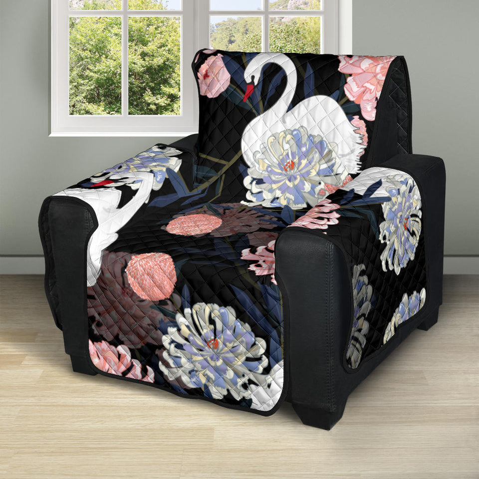 white swan blooming flower pattern Recliner Cover Protector