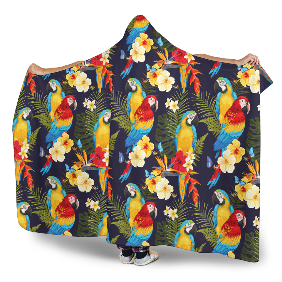 Colorful Parrot Flower Pattern Hooded Blanket