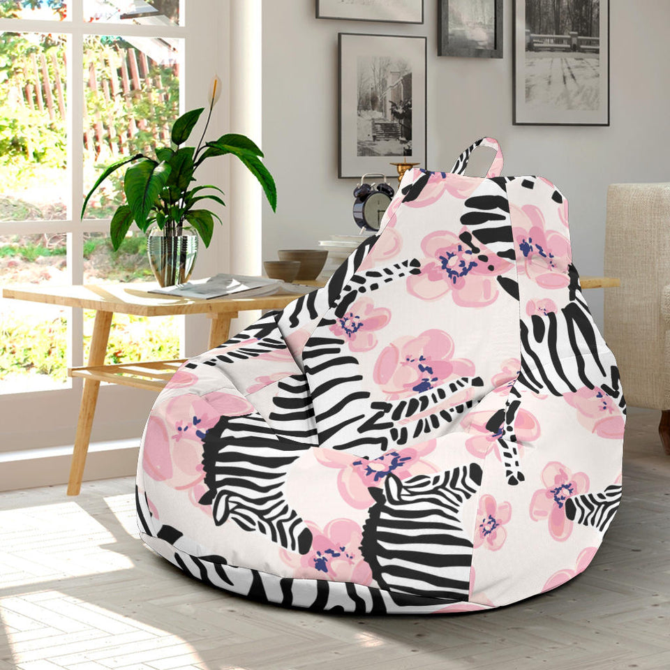 Zebra Pink Flower Background Bean Bag Cover