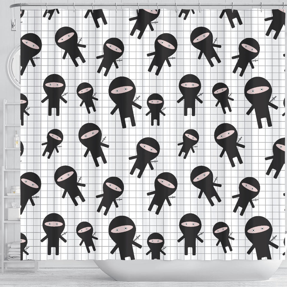 Ninja Pattern Plaid Background Shower Curtain Fulfilled In US