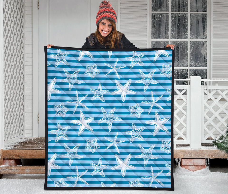 Starfish Blue Blackground Premium Quilt