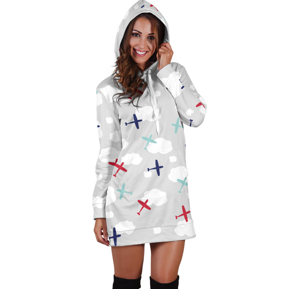 Airplane Cloud Grey Background Women'S Hoodie Dress