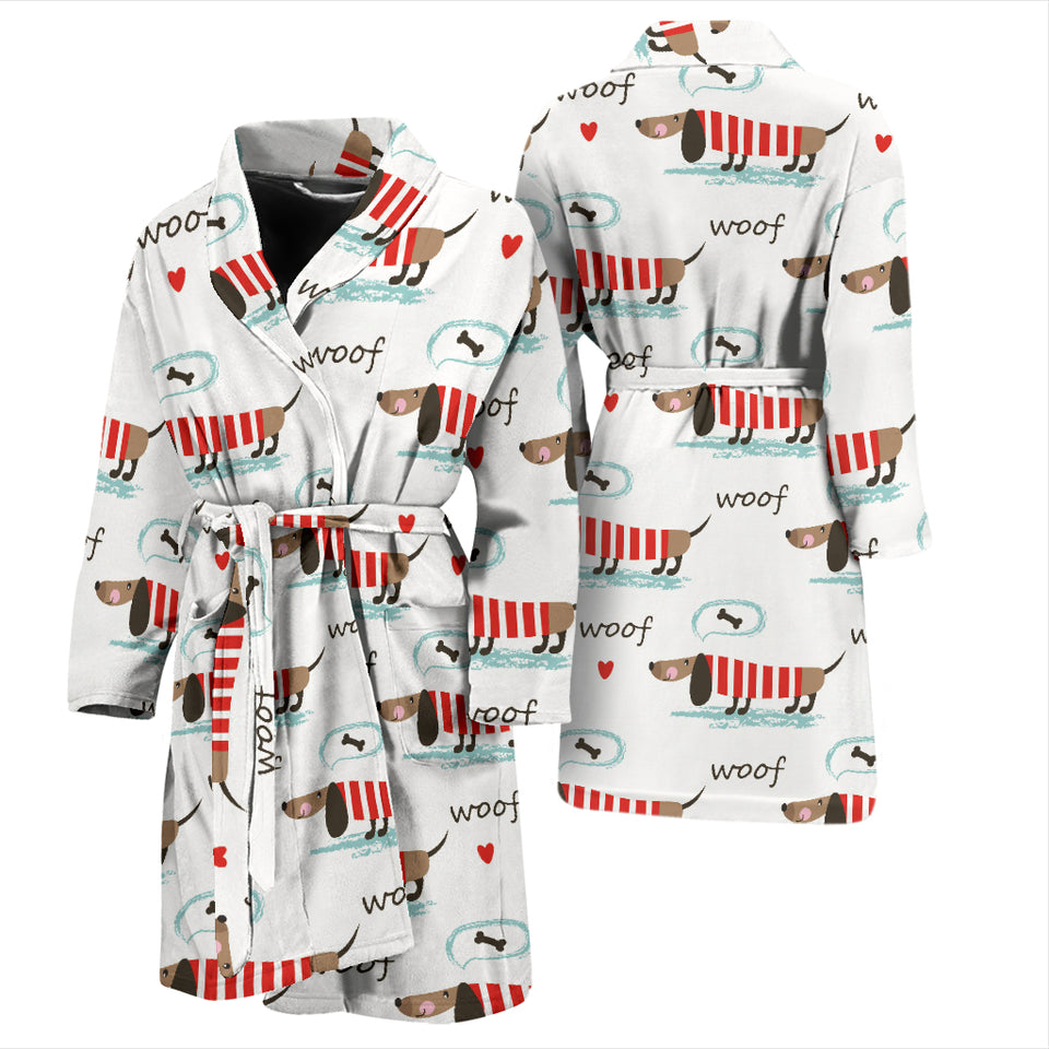 Cute Dachshund Bone Pattern Men'S Bathrobe