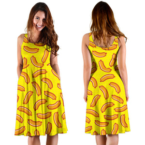Sausage Pattern Print Design 01 Sleeveless Midi Dress