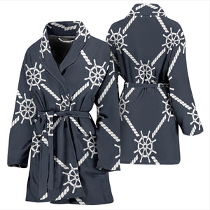 Nautical Steering Wheel Rope Pattern Women'S Bathrobe