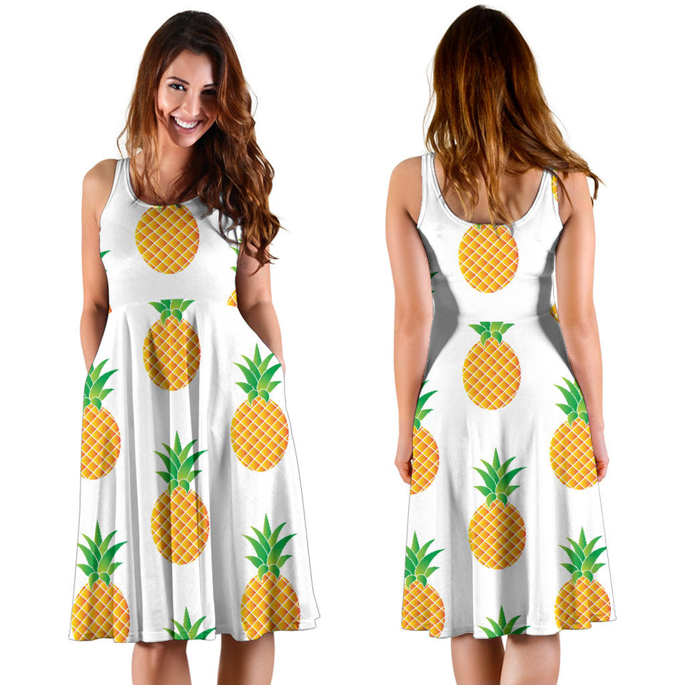 Pineapples Pattern Sleeveless Midi Dress