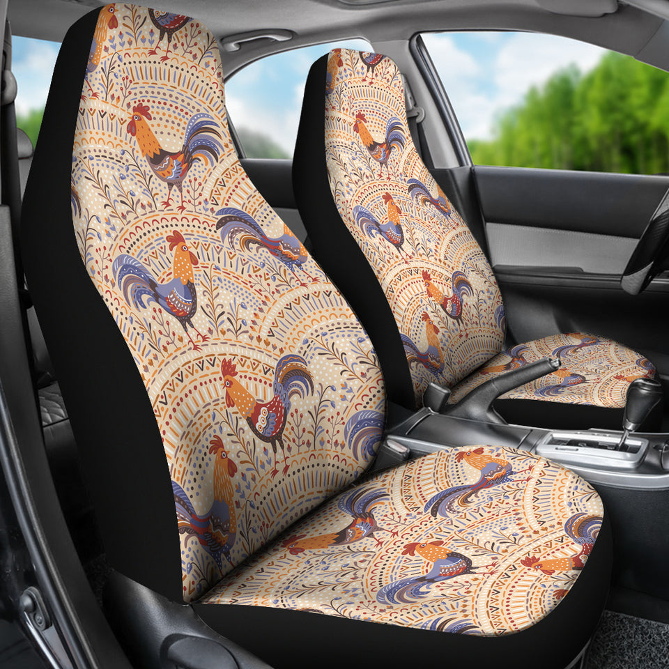 Cute Rooster Chicken Cock Floral Ornament Background  Universal Fit Car Seat Covers
