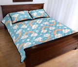 Cute rainbow clound star pattern blue background Quilt Bed Set
